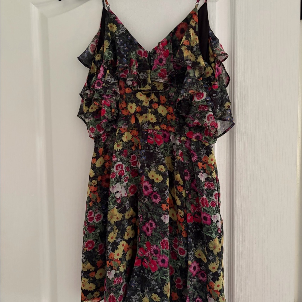 Ted Baker Black Floral Print Romper with Pink and Yellow Blooms